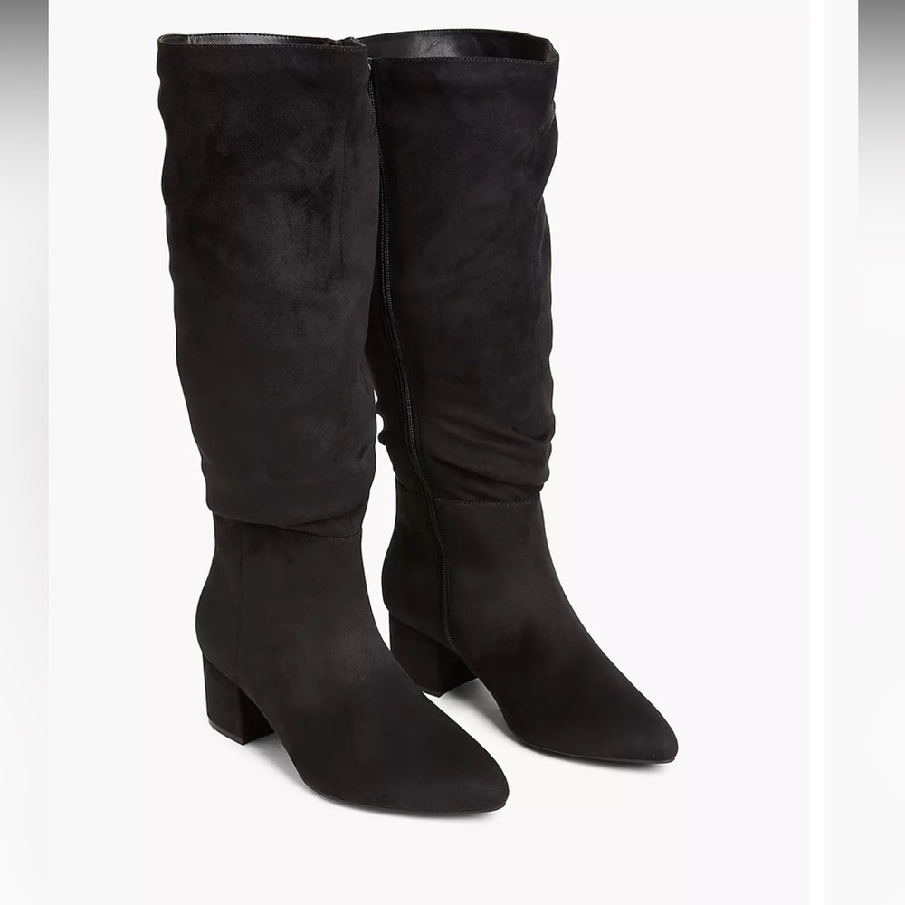 New Lane Bryant Black Faux Suede Pointed Toe Wide Calf Slouchy Knee Boots 10W
